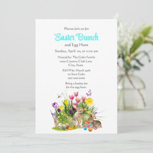 Osterbrunch und Eierjagd Urlaub Einladung (Stehend Vorderseite)