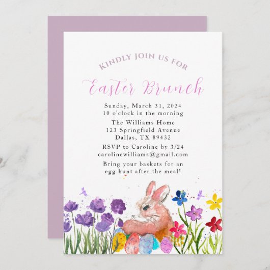 Osterbrunch Wasserfarbe Kanincheneier Geflorale Einladung (Vorne/Hinten)