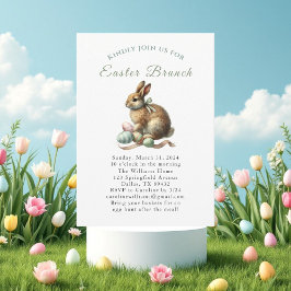 Osterbrunch-Wasserfarben-Hase-Eier-Blumen Einladung