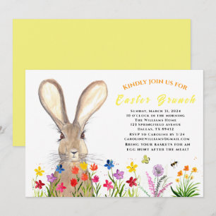 Osterbrunch Watercolor Bunny Rabbit Bloral Einladung
