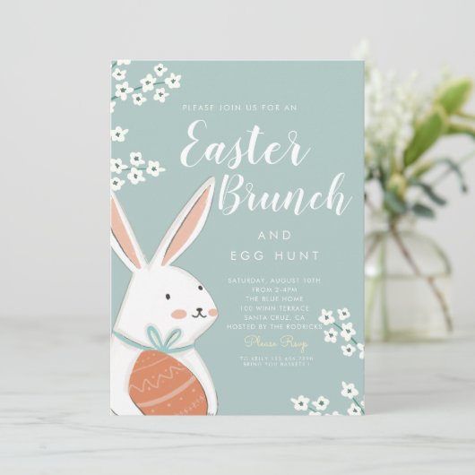 Osterbrunch Weißer Bunny und Ei Einladung (Stehend Vorderseite)