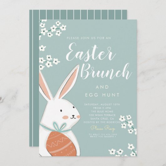 Osterbrunch Weißer Bunny und Ei Einladung (Vorne/Hinten)