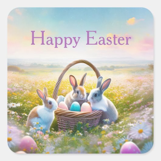Osterbrunnen, die Ostereier ausprobieren Quadratischer Aufkleber (Vorderseite)