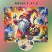 Osterbrunnen mit farbenfrohen Eiern in der Hand - Puzzle