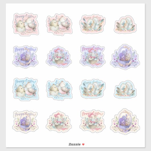 Osterbrünner Vogelkörbe Eier Niedlich Aufkleber (Blatt)
