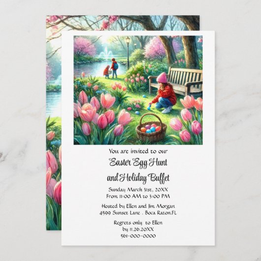 Osterbüffet und Eierjagd Einladung (Vorne/Hinten)