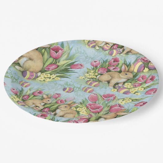 Osterbünen im Garten w Tulpen Pappteller (Schrägansicht)