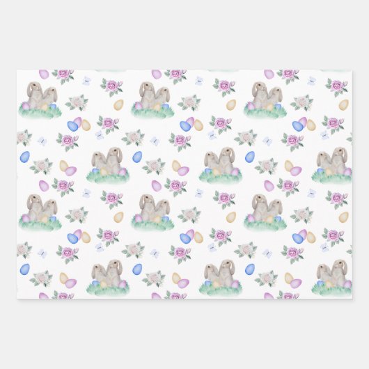 Osterbünen und Blume Geschenkpapier Set (Vorderseite)