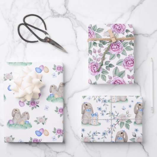Osterbünen und Blume Geschenkpapier Set (Vorderseite)
