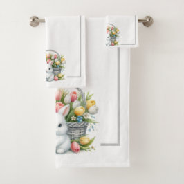 OsterBunnies mit Korb und Tulpen Badhandtuch Set