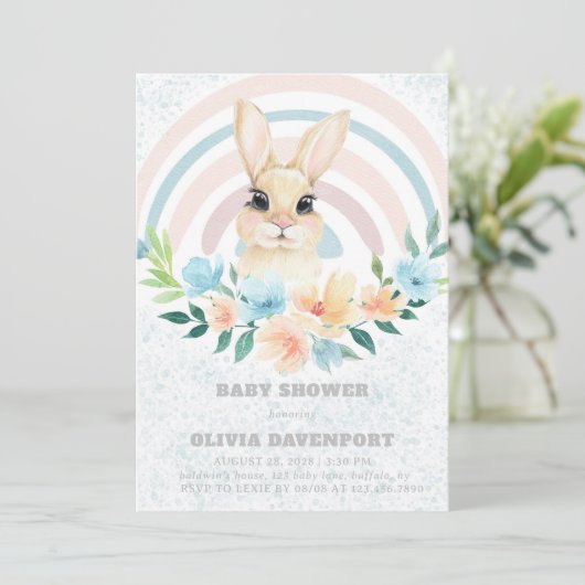 Osterbunny Boho Rainbow Boy Baby Dusche Invitati Einladung (Stehend Vorderseite)