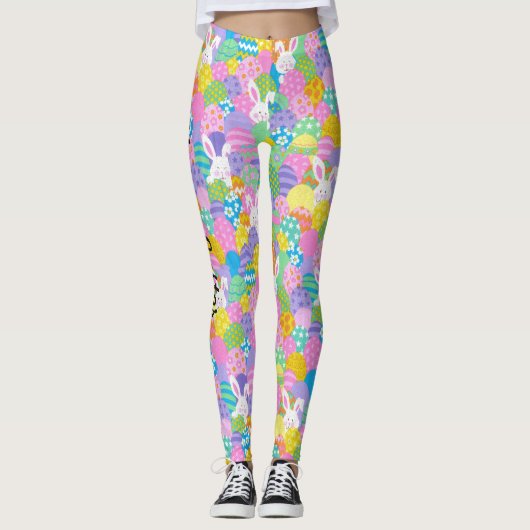 Osterbunny Egg Hunt Bright Pastel Patchwork Leggings (Vorderseite)