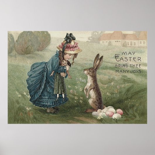 "Osterbunny" "farbige Eier" Girl Doll Landschaft Poster (Vorne)