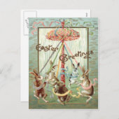 Osterbunny Maypole Dance Ribbon Feiertagspostkarte (Vorne/Hinten)