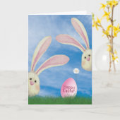 Osterbüsche mit rosa Ei im Gras Karte (Gelbe Blume)