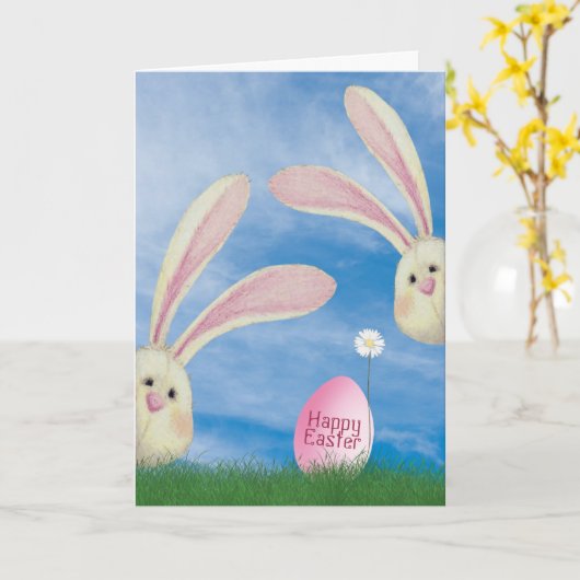 Osterbüsche mit rosa Ei im Gras Karte (Gelbe Blume)