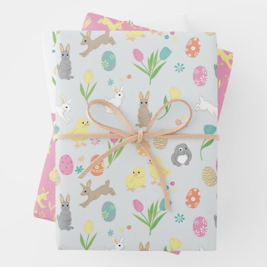 Osterbüschen, Küken, bemalte Eier Geschenkpapier Set (Beispiel)