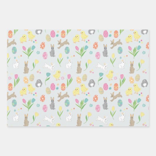 Osterbüschen, Küken, bemalte Eier Geschenkpapier Set (Vorderseite)