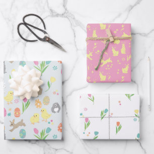 Osterbüschen, Küken, bemalte Eier Geschenkpapier Set