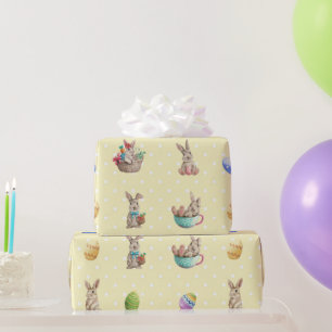 Osterbüsen und farbige Eier Gelbe Polka-Punkte Geschenkpapier