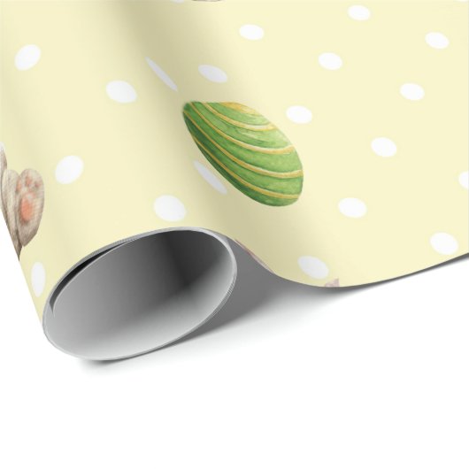 Osterbüsen und farbige Eier Gelbe Polka-Punkte Geschenkpapier (Rolleneckpunkt)