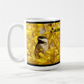 Osterchickadee Bird in Tasse Gelbe Blumen (Links)