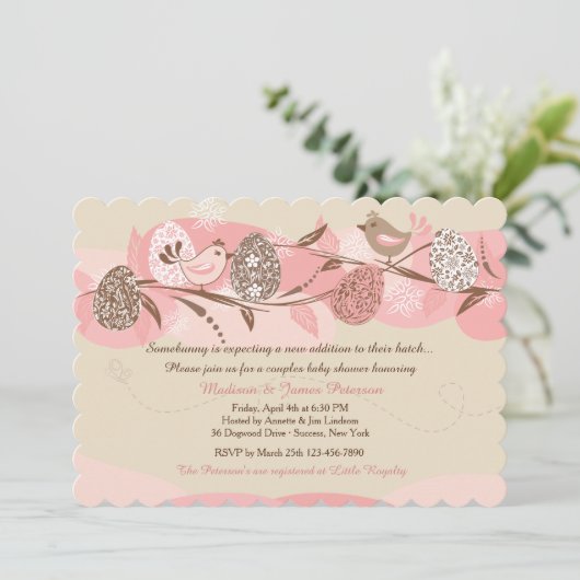 Osterchicks Paare Kinderdusche Einladung (Stehend Vorderseite)