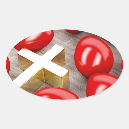 Osterdekoration mit Eiern und Kreuz Ovaler Aufkleber (Vorderseite)