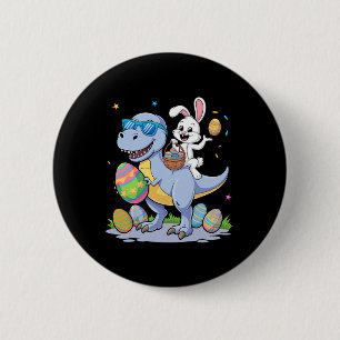 Osterdinosaurier T-rex und sonniges Holding Farbe Button