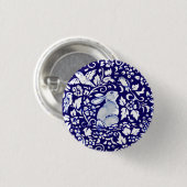 Osterdunkel Blau & Weißer Rabbit Dedham Delft Button (Vorne & Hinten)