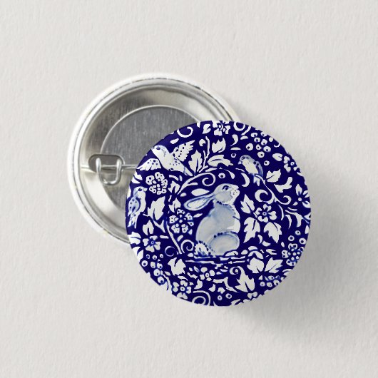 Osterdunkel Blau & Weißer Rabbit Dedham Delft Button (Vorne & Hinten)