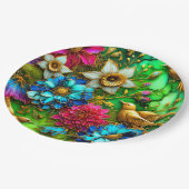 OSTERE BLUME BIRDS 3D ~ dekoriert Pappteller (Schrägansicht)