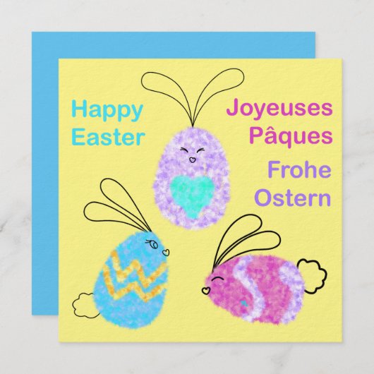 OsterEgg-Bunnies Grüße Englisch Französisch Deutsc Mitteilungskarte (Vorne/Hinten)