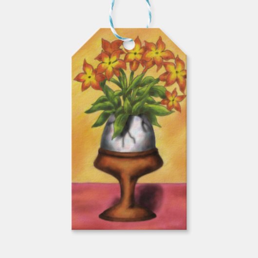 Osterei als Vene mit Blume auf dem Tisch Geschenkanhänger (Vorderseite)