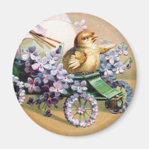 Osterei-Küken-Blumen im Vintage-Stil Magnet