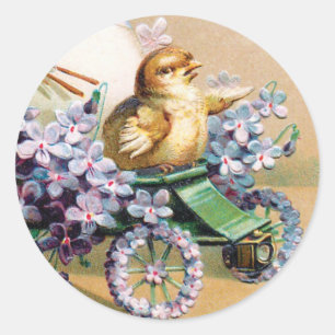Osterei Küken Blumen im Vintage-Stil Runder Aufkleber