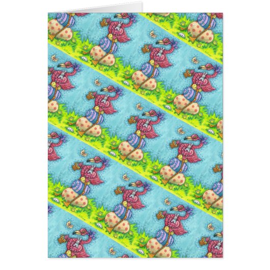 OSTEREI, NIEDLICHE PINK FLAMINGO, BUNNY Verse CARD (Vorne)