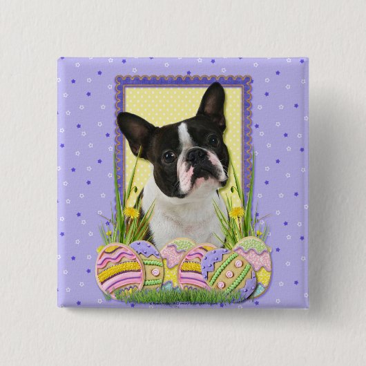 Osterei-Plätzchen - Boston Terrier Button (Vorderseite)