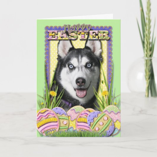 Osterei-Plätzchen - sibirischer Husky Feiertagskarte (Vorderseite)