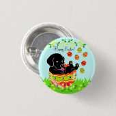 Osterei-Schwarz-Labrador-Welpen-Cartoon Button (Vorne & Hinten)
