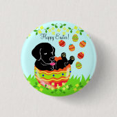 Osterei-Schwarz-Labrador-Welpen-Cartoon Button (Vorderseite)
