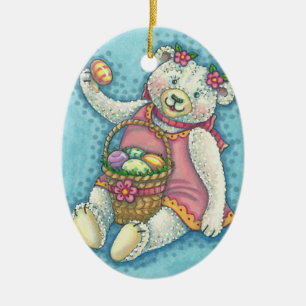 OSTEREI-TEDDY BÄRENORNATION Oval Keramik Ornament