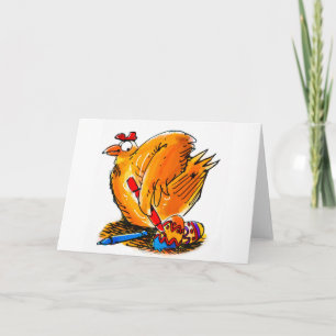 Ostereichen-Karikatur-Hühner malt seine eigenen Ei Feiertagskarte