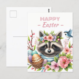 Ostereier Aquarell Raccoon Kirschblüten Postkarte