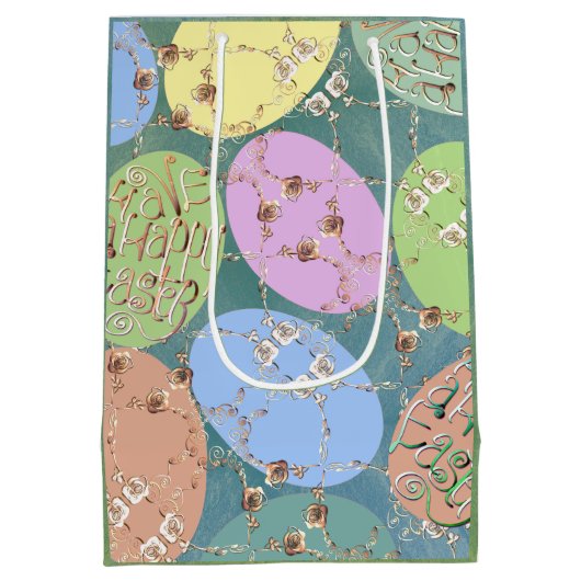 Ostereier auf blauem grünem Umschlagpapier für die Mittlere Geschenktüte (Rückseite)