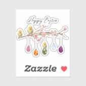 Ostereier auf blühenden Branchen glückliche Osterf Aufkleber (Blatt)