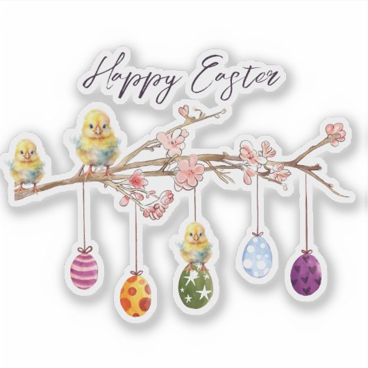 Ostereier auf blühenden Branchen glückliche Osterf Aufkleber (Vorderseite)