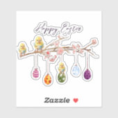 Ostereier auf blühenden Branchen glückliche Osterf Aufkleber (Blatt)