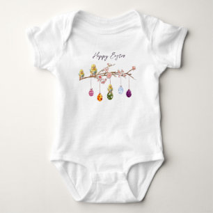 Ostereier auf blühenden Branchen glückliche Osterf Baby Strampler