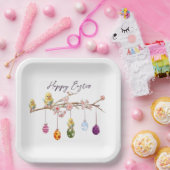 Ostereier auf blühenden Branchen glückliche Osterf Pappteller (Party)